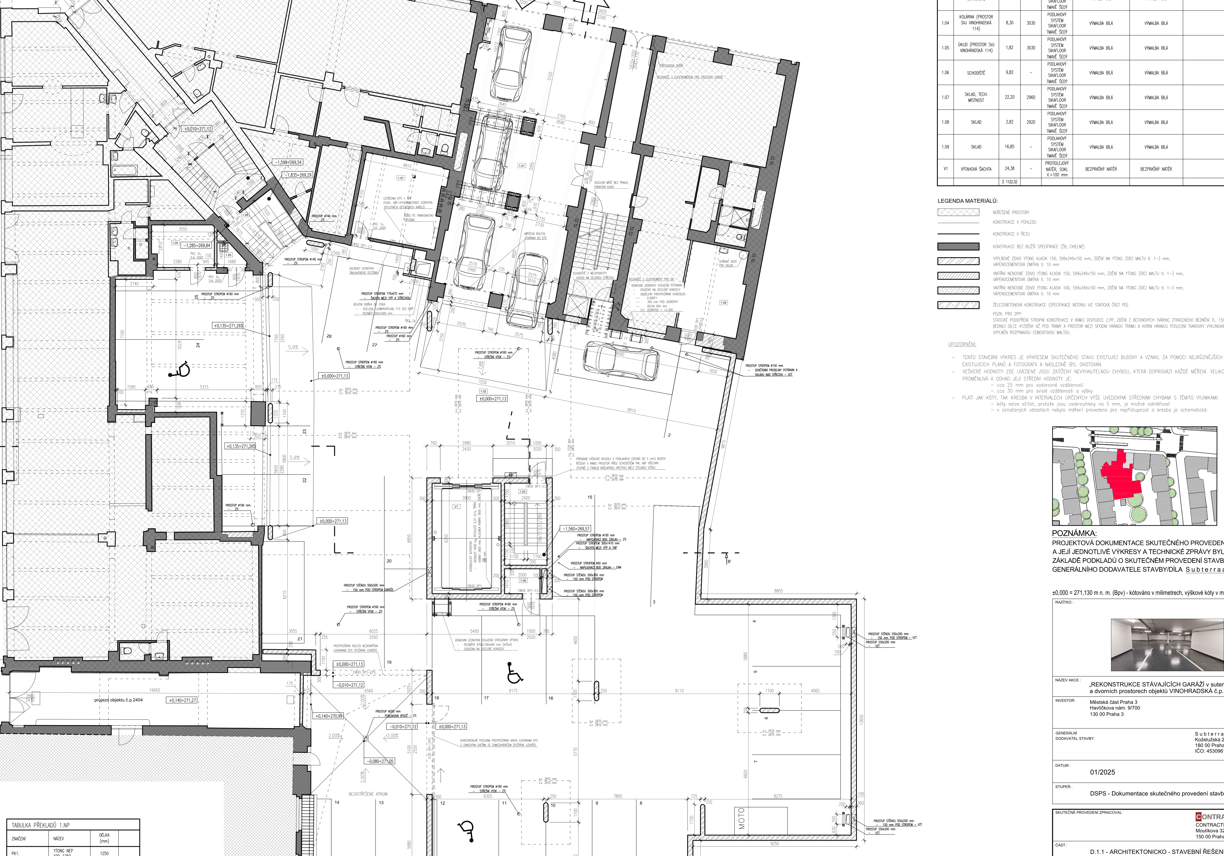 Plán podlaží s parkovacím stáním a technickým zázemím objektu.