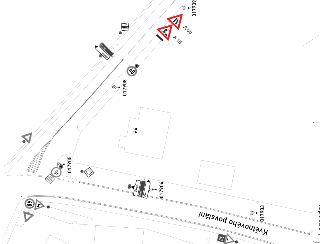 Situační nákres dopravního značení a uzavírky v ulici Květnového povstání. Jsou zde vyznačeny dopravní značky (např. omezení rychlosti 40 km/h, 30 km/h, varovn…