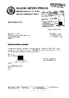 Městská policie hl. m. Prahy, Obvodní ředitelství Praha 1. Číslo jednací: MPPH 465597/2025-OŘ1. Datum: Praha 30. duben 2025. Oznámení přestupku - postoupení Ma…