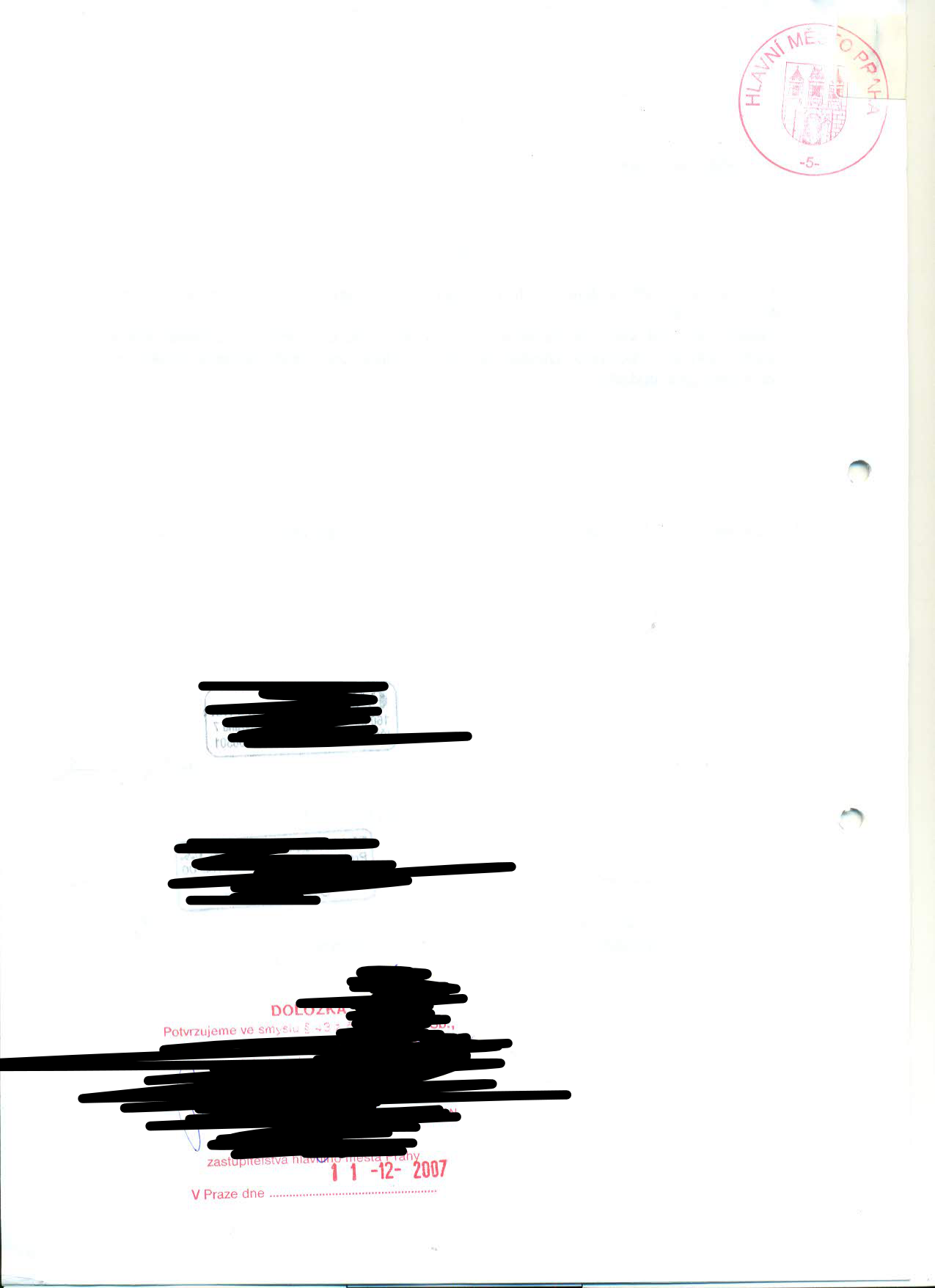 Doložka o schválení právního úkonu zastupitelstvem hlavního města Prahy ze dne 11. 12. 2007.