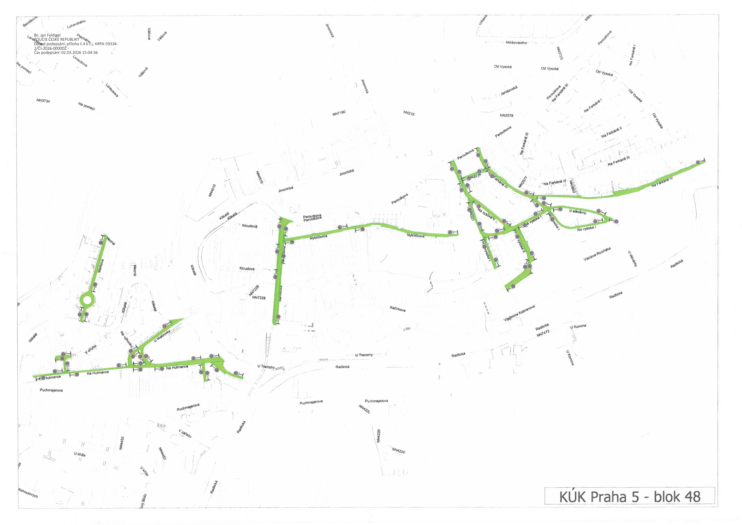 Situační plán dopravního značení v oblasti Praha 5 - blok 48.