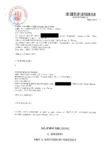 Úvodní strana nájemní smlouvy č. 20N20/01 (HMP č. NAP/35/04/011892/2021). Pronajímatel: Česká republika – Státní pozemkový úřad, sídlo Husinecká 1024/11a, Prah…