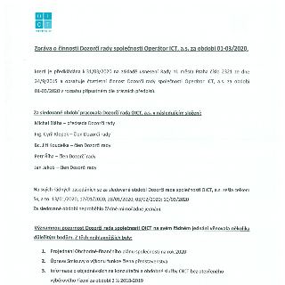 Zpráva o činnosti Dozorčí rady společnosti Operátor ICT, a.s. za období 01-03/2020, která je předkládána k 31/03/2020 na základě usnesení Rady hl. města Praha…