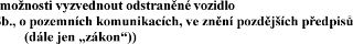 Fragment textu z úředního dokumentu: „možnosti vyzvednout odstraněné vozidlo Sb., o pozemních komunikacích, ve znění pozdějších předpisů (dále jen „zákon“))“