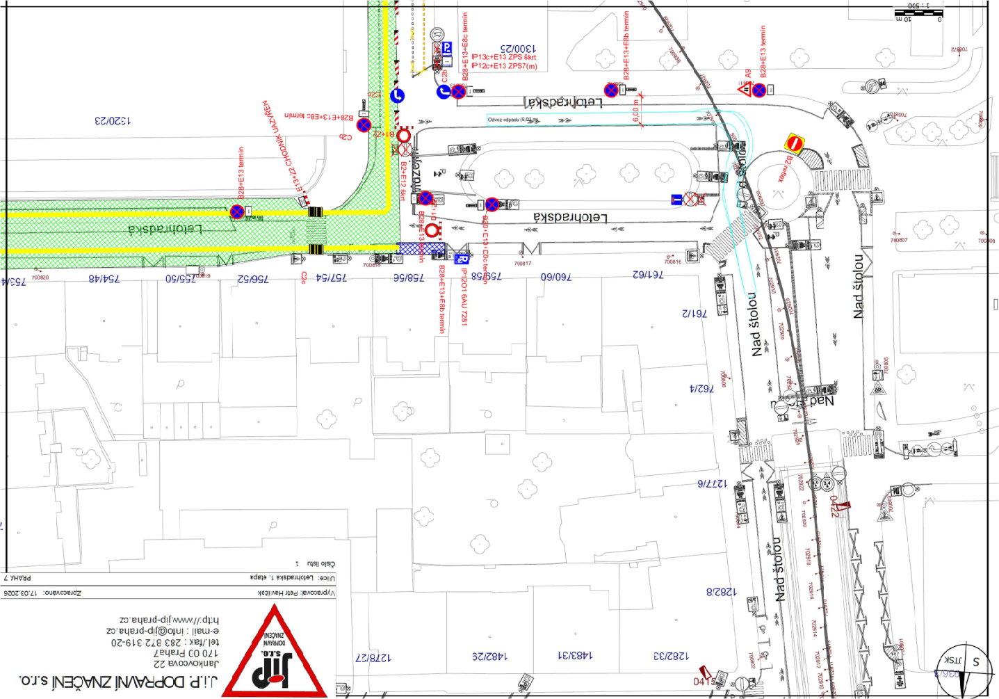 Projekt dopravního značení pro ulici Letohradská v Praze.