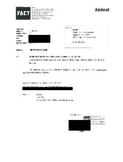 Žádost o doplnění podnětu na změnu ÚP SÚ HMP v k. ú. Michle. Odesílatel: FACT s.r.o., Podolská 401/50, Praha 4. Adresát: MHMP, Odbor územního rozvoje, Jungmann…