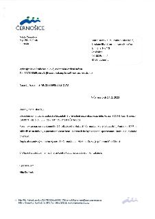 Úřední dopis města Černošice ze dne 17. 2. 2023, č.j./sp. zn.: S-MUCE 35690/2023 OVM. Starosta Mgr. Filip Kořínek žádá Státní statek hl.m. Prahy "v likvidaci"…