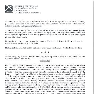 MĚSTSKÁ ČÁST PRAHA 1, ÚŘAD MĚSTSKÉ ČÁSTI, Odbor dopravy, Oddělení dopravně-komunikační. V souladu s ust. § 172 odst. 4 správního řádu může k návrhu opatření ob…