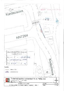 Situační nákres dopravního značení pro ulici Kryšpínova, Praha 15 (Kardausova, Kryšpínova, NN7264). Úřad městské části Praha 15, Odbor dopravy. Příloha číslo:…