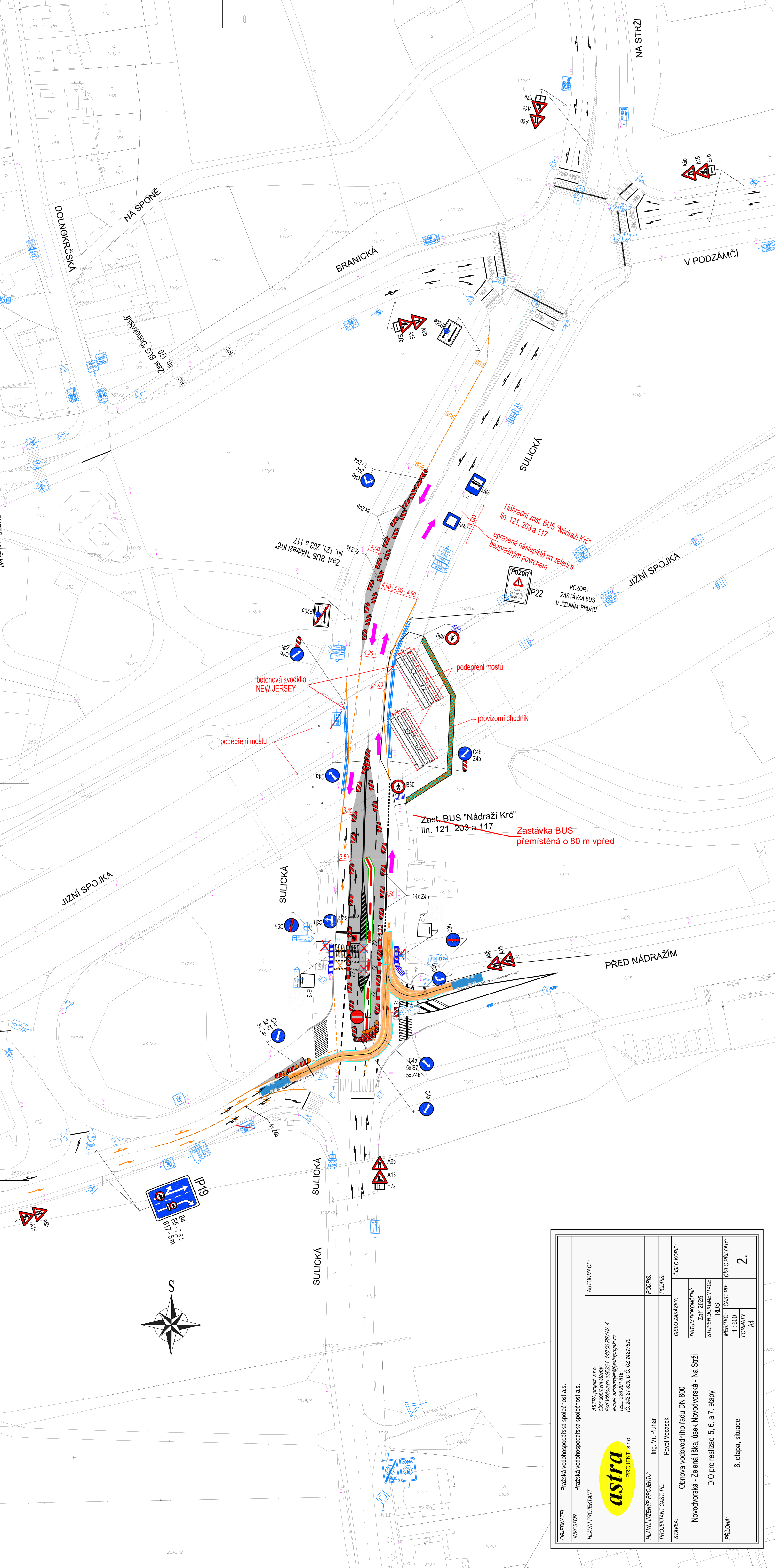 Dopravně inženýrské opatření (DIO) znázorňující situaci stavby obnovy vodovodního řadu v ulici Sulická.