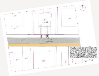 Situační plán / katastrální mapa v měřítku 1:250 zobrazující ulici U Páté baterie (parcela č. 3650/1) a okolní parcely č. 290, 292 (č.p. 943), 294, 304/4, 304/…