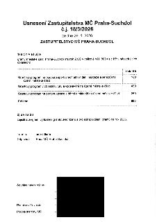 Usnesení Zastupitelstva MČ Praha-Suchdol č.j. 18/3/2026 ze dne 29. 1. 2026. Zastupitelstvo schvaluje granty městské části Praha-Suchdol na rok 2026 v celkové v…