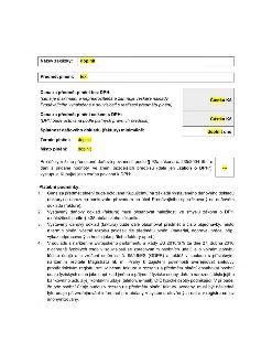 Formulář obchodních a platebních podmínek zakázky. Obsahuje pole: Název zakázky (doplnit), Předmět plnění (text), Cena za předmět plnění bez DPH (Částka Kč), C…