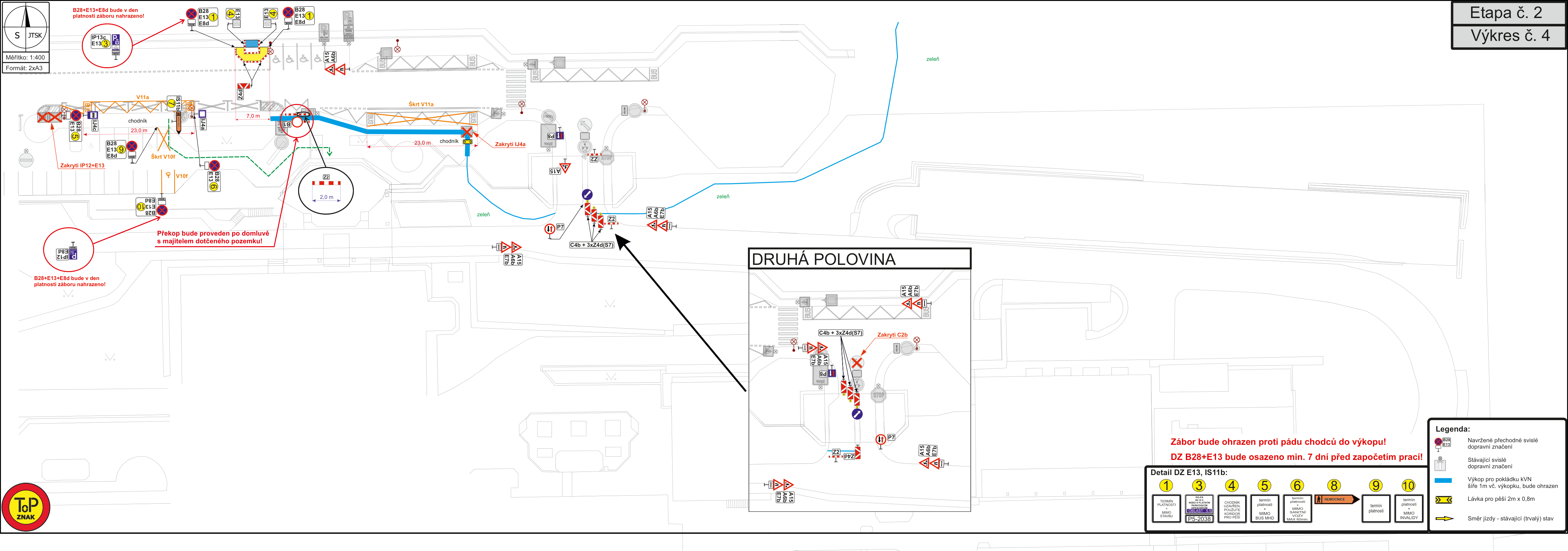 Koordinační situační výkres dopravního značení a záboru pro stavbu (etapa č. 2).