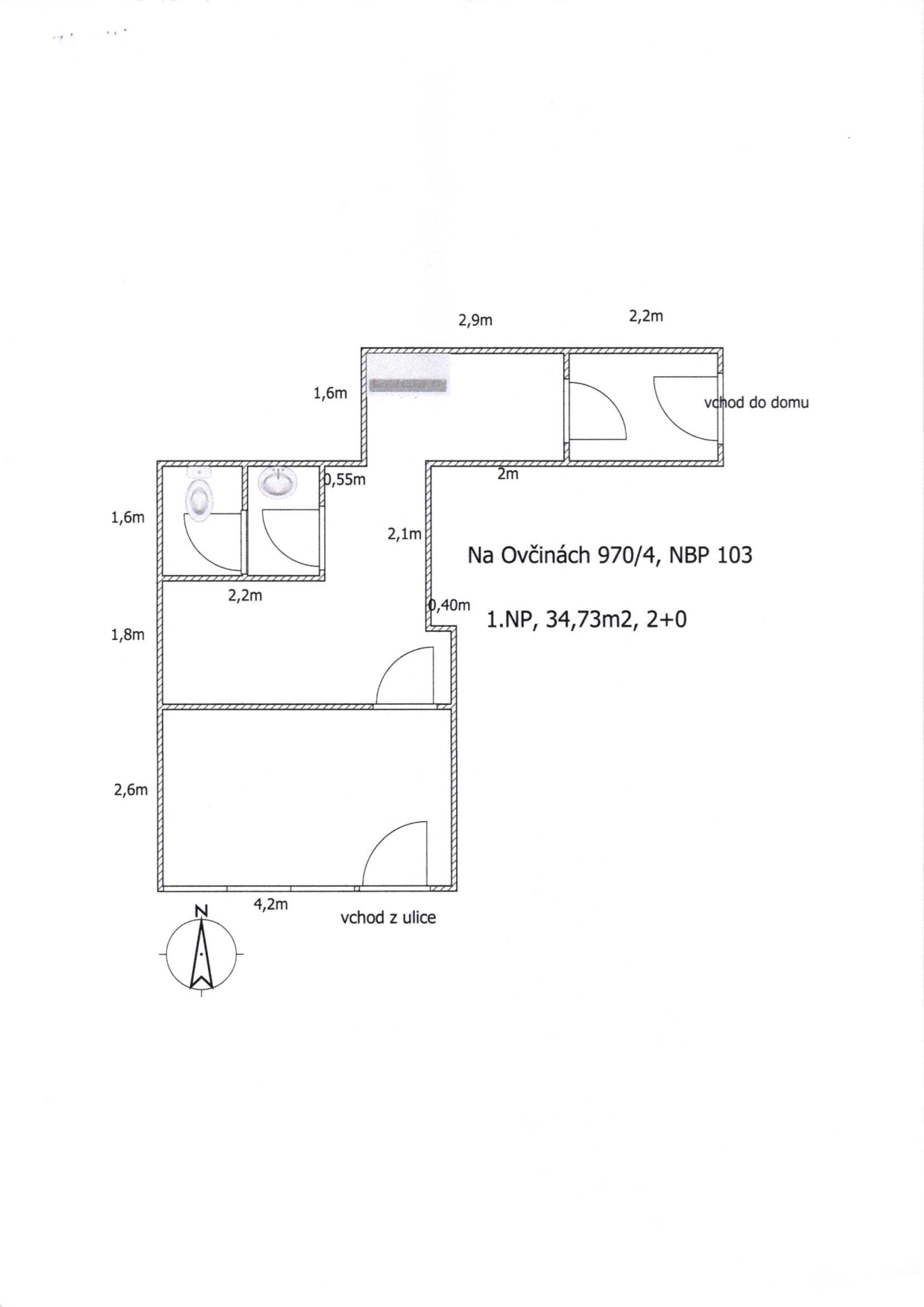 Půdorysné schéma podlaží bytové jednotky v objektu Na Ovčinách 970/4.