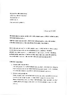 Dopis adresovaný Magistrátu hlavního města Prahy, Odboru hospodaření s majetkem, Mariánské nám. 2, 110 01 Praha 1. Věc: Nesouhlas se záměrem prodeje nebo směny…