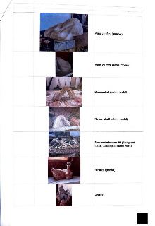 Tabulka s přehledem sochařských děl: 1. Vlasy ve větru (mramor), 2. Vlasy ve větru (sádra, model), 3. Rovnováha I (sádra, model), 4. Rovnováha II (sádra, model…