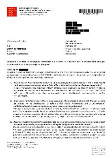 Úřední dokument Magistrátu hlavního města Prahy, Odbor sociálních věcí a zdravotnictví, Oddělení rodiny a sociální práce. Předmět: Odpověď k žádosti o poskytnu…