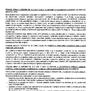 Výňatek ze zprávy o přezkoumání hospodaření městské části, rozdělený do tří bodů dle zákona č. 420/2004 Sb.: 1) Nakládání a hospodaření s majetkem ve vlastnict…
