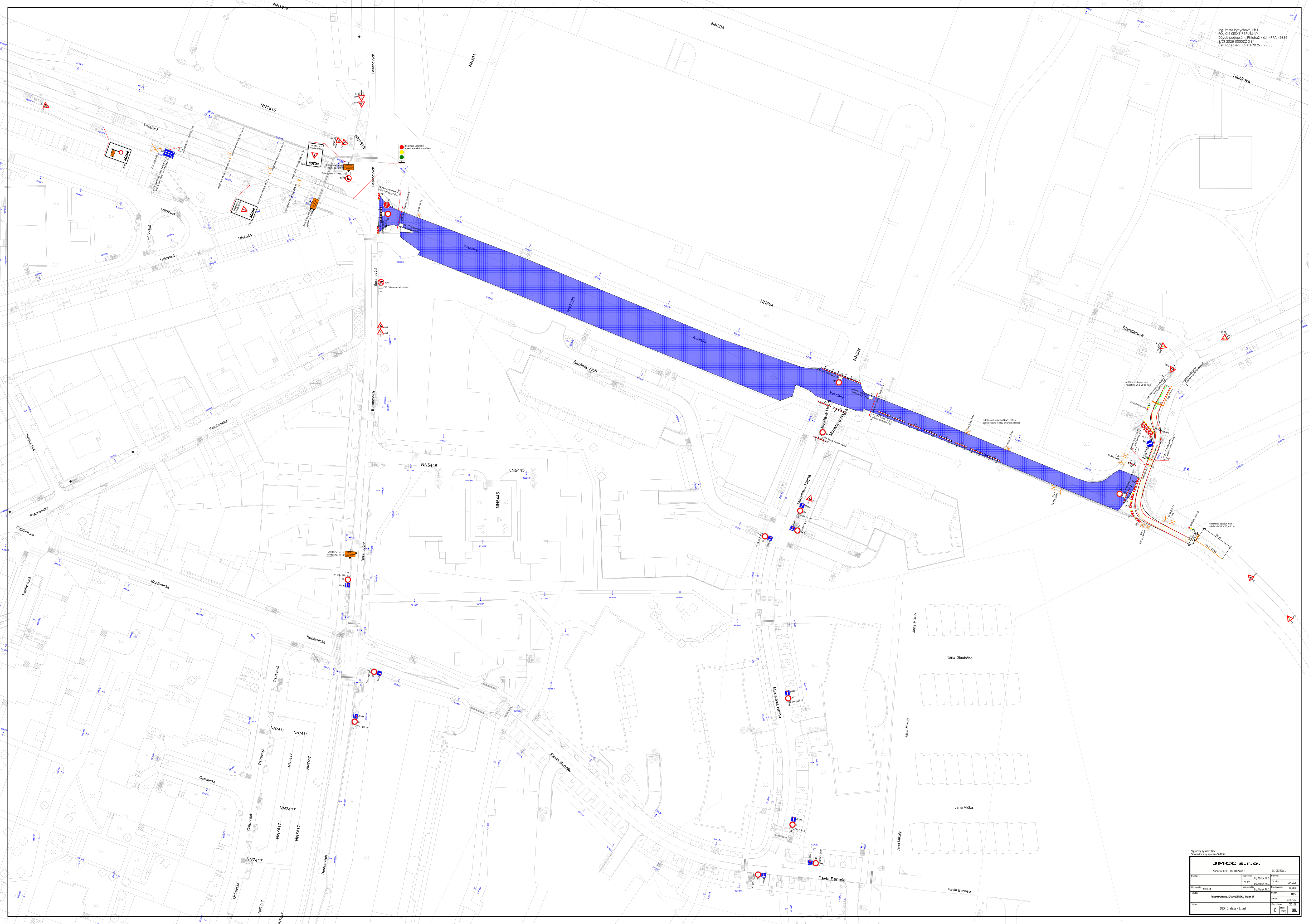 Koordinační situace stavby (stavební výkres) v intravilánu obce.