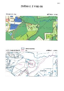 ZMĚNA č. Z 1182 /06. Porovnání 'PŮVODNÍ ÚP : PSZ' a 'NAVRHOVANÁ ZMĚNA ÚP : Schválené změny OC' v měřítku 1 : 10 000. Zobrazeno území Modřany, ulice Paveikova,…