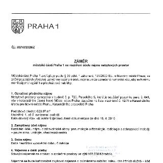 PRAHA 1
Čj.: 83/10/2026/Z

ZÁMĚR
městské části Praha 1 na rozšíření účelu nájmu nebytových prostor

Městská část Praha 1 zveřejňuje podle § 36 odst. 1 zákona č…