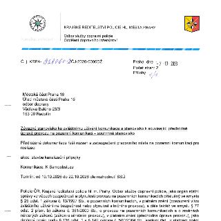 Naskenovaná stránka textového dokumentu: Závazné stanovisko ke zvláštnímu užívání komunikace a stanovisko k související přechodné úpravě provozu na pozemní kom…
