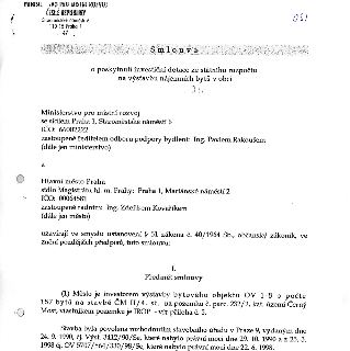 Smlouva o poskytnutí investiční dotace ze státního rozpočtu na výstavbu nájemních bytů v obci. Smluvní strany: Ministerstvo pro místní rozvoj (zastoupené ředit…