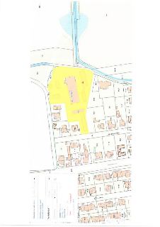 Výřez z katastrální mapy s vyznačenou parcelou (zvýrazněno žlutě). Textové informace: 'Cenová mapa k datu:', 'Vyhláška o cenové mapě: Účinnost od 1.1.2024', 'V…