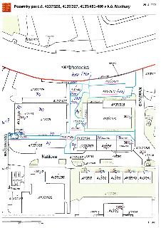 Katastrální mapa s vyznačenými pozemky parc. č. 4137/192, 4137/327, 4137/481-486 v k.ú. Modřany, datum 29. 4. 2026. Mapa obsahuje popisky parcel (např. 4137/17…