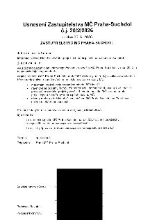 Usnesení Zastupitelstva MČ Praha-Suchdol č.j. 20/2/2026 ze dne 25. 6. 2026. 1) Bere na vědomí informaci o výsledcích hlasování o projektech participativního ro…
