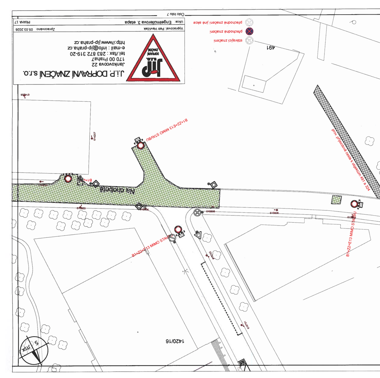 Koordinační situace dopravního značení pro stavbu 3. etapy v ulici Engelmüllerova.