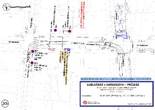 LUBLAŇSKÁ x WENZIGOVA - PRŮJEZD. Dopravní značení související s průjezdem NAD při opravě TT. Dopravní značení B 28 + E 13 umístit 7 dní předem (oprava vyhříván…