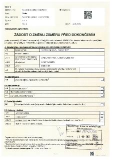 Žádost o změnu záměru před dokončením. Stavební úřad: Magistrát hlavního města Prahy, Mariánské náměstí, Praha, 11000. Datum: 24.05.2026. Základní údaje: Název…