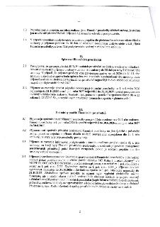 Strana 2 smlouvy o poskytnutí finančních prostředků. Obsahuje body: 1.3 (změna projektu), 1.4 (nesouhlas poskytovatele), II. Splatnost finančních prostředků (2…