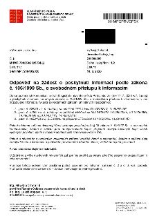 Odpověď na žádost o poskytnutí informací podle zákona č. 106/1999 Sb., o svobodném přístupu k informacím. Vydal Magistrát hlavního města Prahy, Odbor pozemních…
