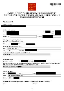 Žádost o poskytnutí dotace v programu podpory provozu sportovních zařízení v souvislosti se zvýšením cen energií pro rok 2022. A) Obecná část: 1. Název žadatel…