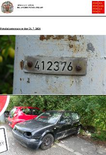 Fotodokumentace ze dne 21. 7. 2026. Dokument obsahuje hlavičku 'SPRÁVA SLUŽEB HLAVNÍHO MĚSTA PRAHY' a logo Prahy. Fotografie zachycují identifikační štítek na…