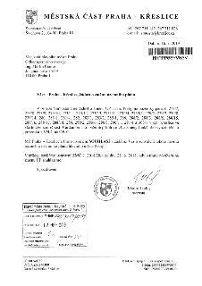 Oficiální žádost Městské části Praha - Křeslice adresovaná Magistrátu hlavního města Prahy, Odboru územního rozvoje ze dne 16. 7. 2019. Předmětem je žádost o z…