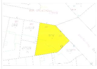 Katastrální mapa zobrazující parcelu č. 876 (vyznačenou žlutě) a okolní parcely (1478/75, 879/2, 879/1, 880, 846/1 Prokopovo nám., Prokopova), rozměry, čísla p…