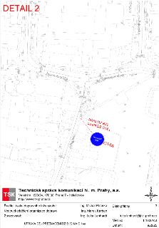 DETAIL 2. Mapa znázorňující ulici Vrchlabská, Železnobrodská a Bakovská. Vyznačena místa úpravy dopravního značení (Místo DZ B32 osadit DZ C14a, Neobjížděj BUS…