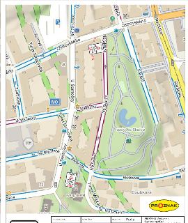 Dopravní opatření, PROZNAK Praha s.r.o. - Praha, mapa zobrazující ulice Ostrovského, Kovářů, Radlická, Na Skalce, U Santošky, Tunel Mrázovka, Bieblova, Na Břez…