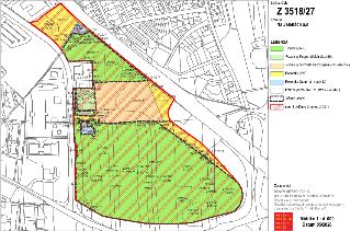 Mapa územního plánu s označením 'Změna číslo Z 3518/27'. Investor: Na Jelenách a.s. Zpracovatel: HLAVNÍ MĚSTO PRAHA, MAGISTRÁT HLAVNÍHO MĚSTA PRAHY, Odbor územ…