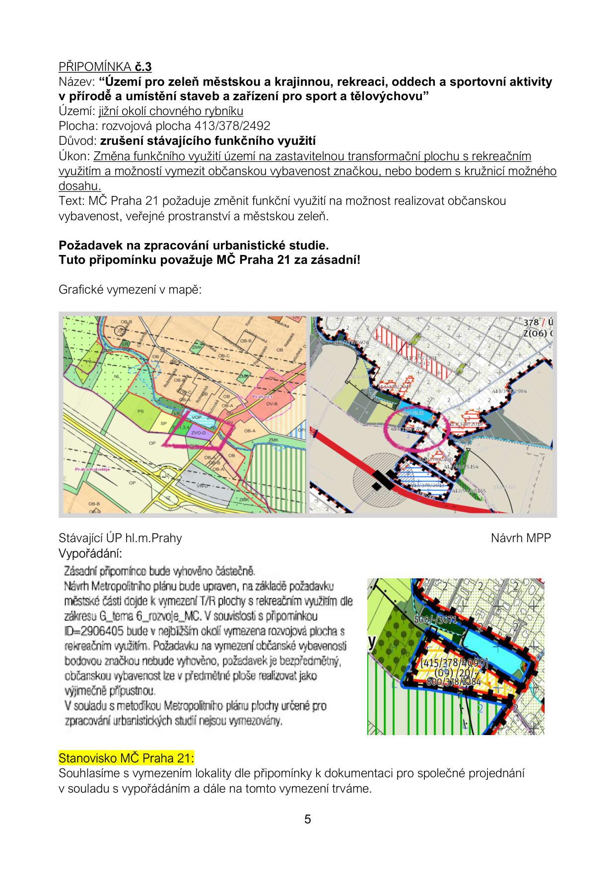Mapa s vyznačeným územím a katastrálními parcelami v rámci návrhu metropolitního plánu.