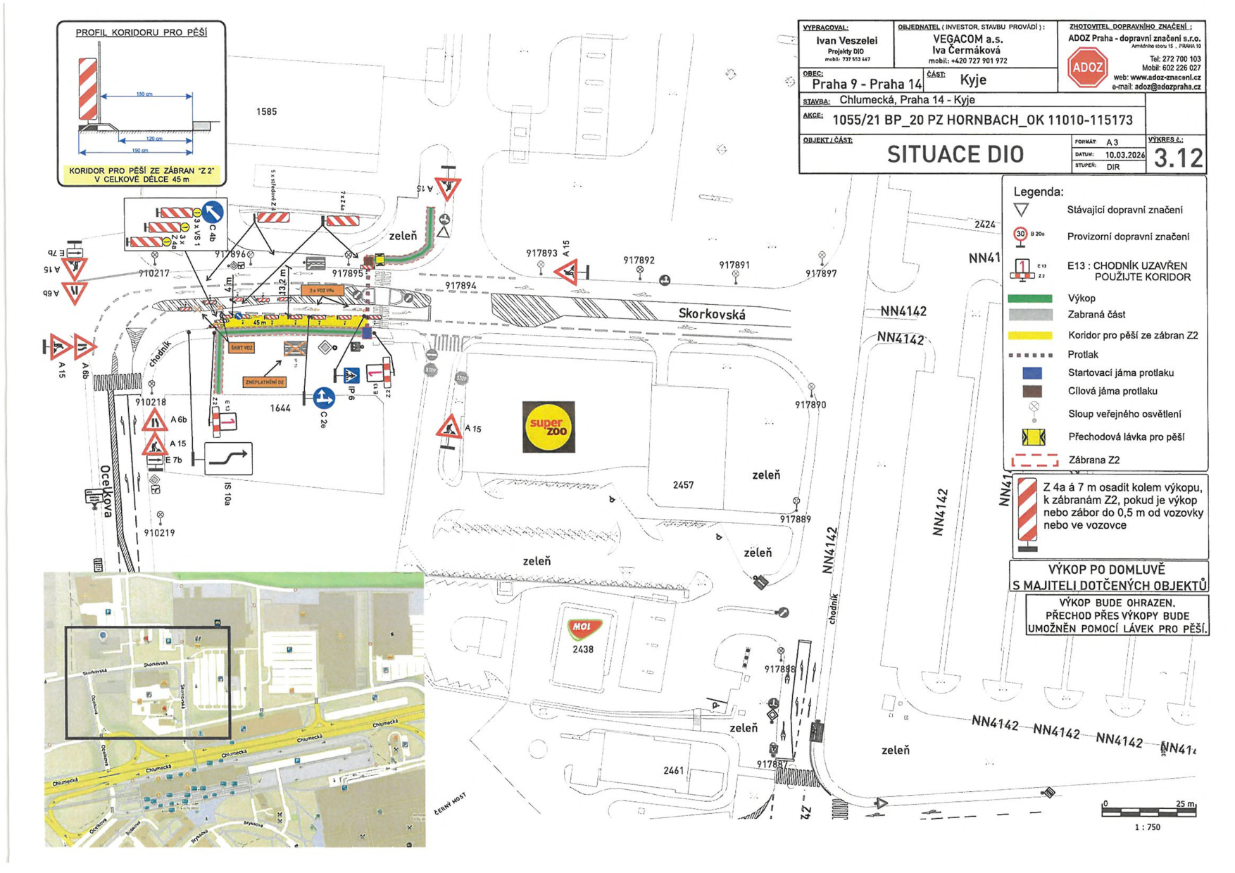 Situační nákres dopravního značení a plán uzavírky pro stavbu (SITUACE DIO).