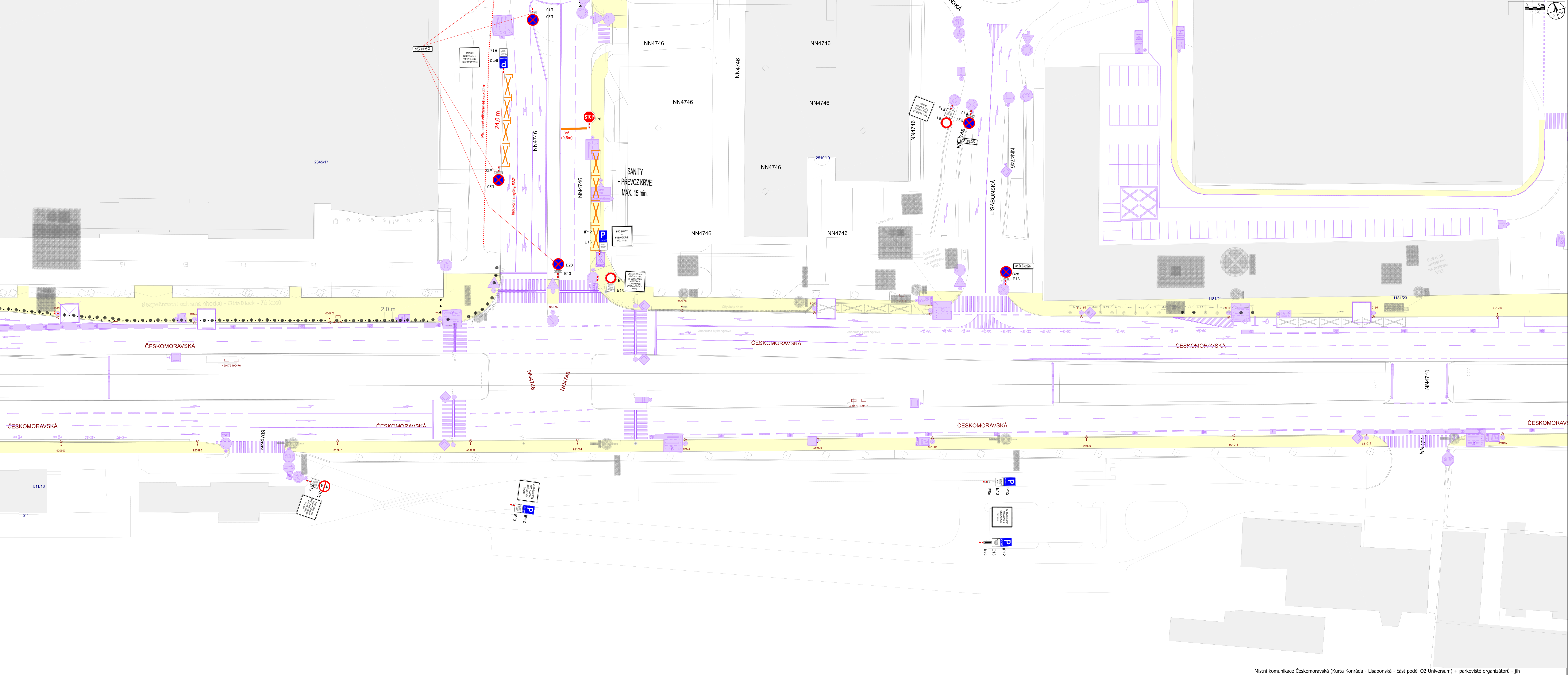 Koordinační situační výkres dopravního značení a parkoviště na ulici Českomoravská.