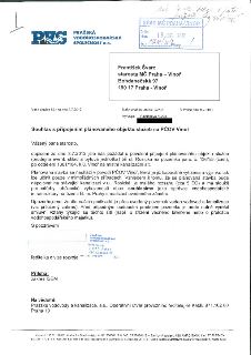 Naskenovaný dopis (č.j. 01200/2012/PVS) od Pražské vodohospodářské společnosti a.s. ze dne 9.7.2012 adresovaný Františku Švarcovi, starostovi MČ Praha-Vinoř, t…