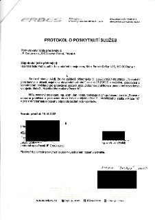 Protokol o poskytnutí služeb ERBES (JE Group s.r.o., U Šálkovny 1741/4, 147 00 Praha 4 - Braník, IČ: 03063313, DIČ: CZ03063313). Poskytovatel: JE Group s.r.o.…
