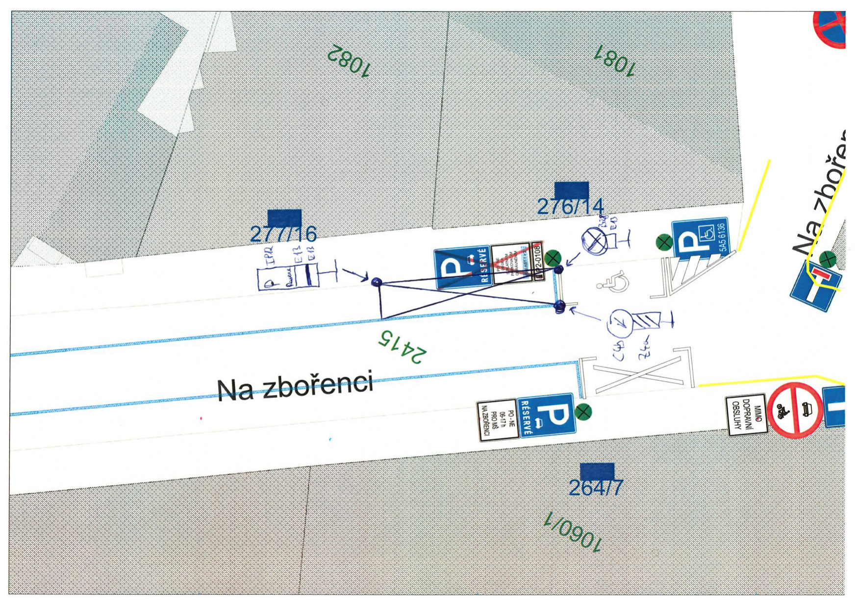 Koordinační situační výkres dopravního značení v ulici Na Zbořenci.