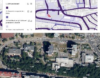 Legenda a mapa z územního plánu (kombinace plánu a ortofota s katastrálními čísly parcel jako 700/67, 700/82, 700/25 atd.). Legenda obsahuje kategorie: I. Ulič…